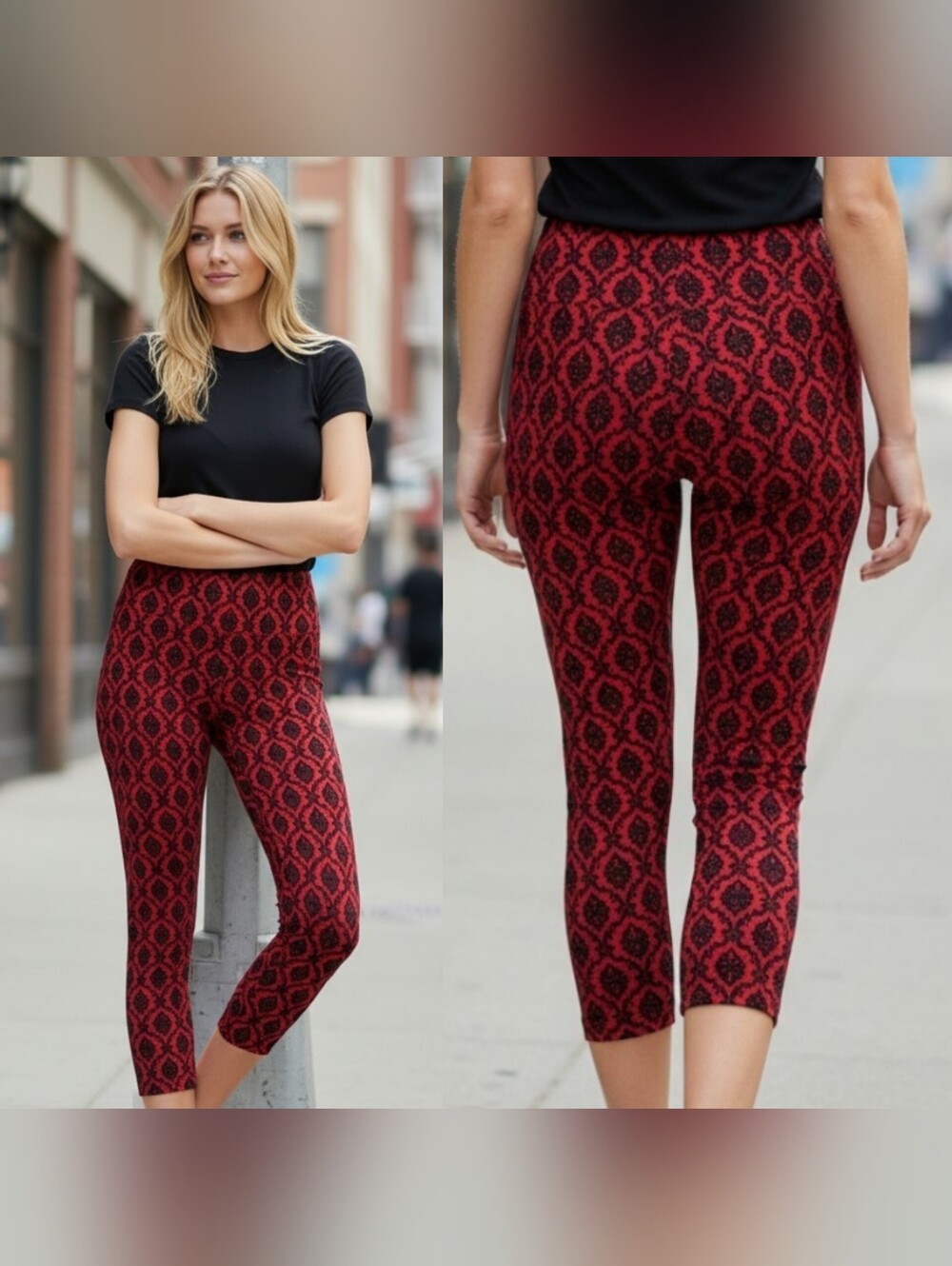 NWT Intro Love Xl petite crop leggings tummy control red damask velour holiday